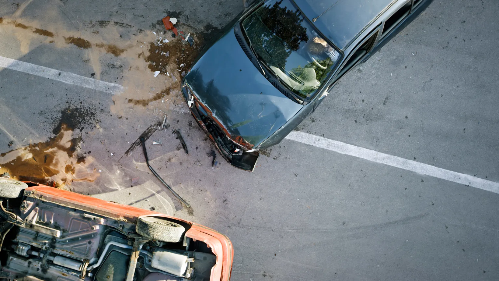Aerial view of a car accident on a street
